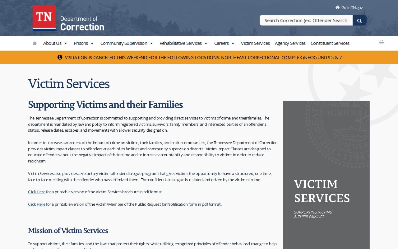 Lewis County VINELink release alert instructions from TDOC Victim Services