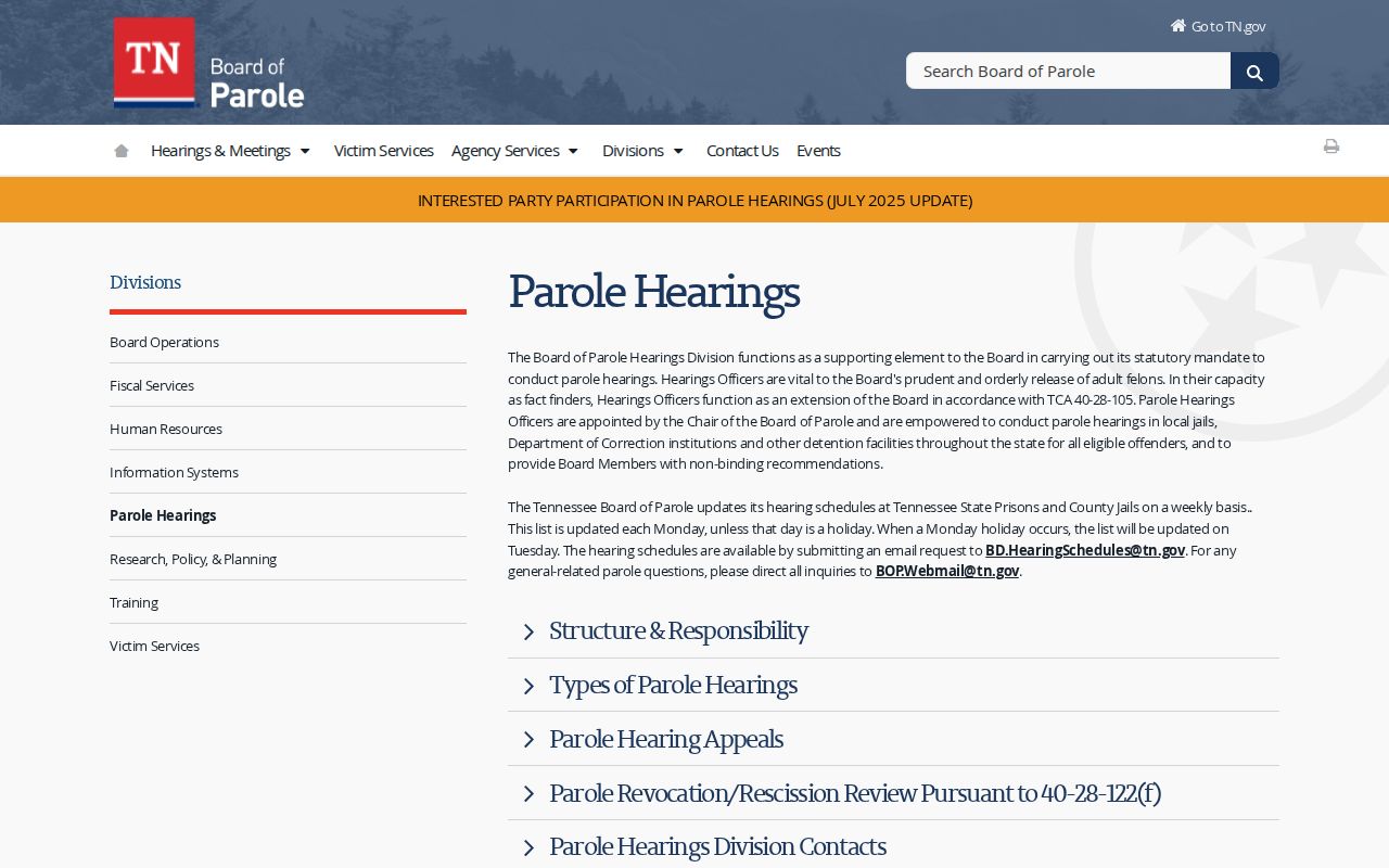 Lewis County parole hearing process from Tennessee Board of Parole