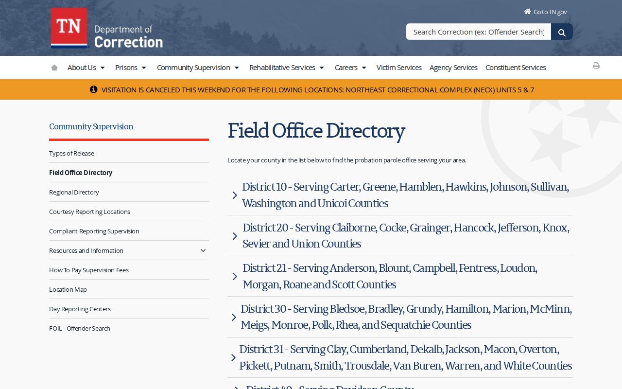 Lewis County parole and probation District 51 office directory
