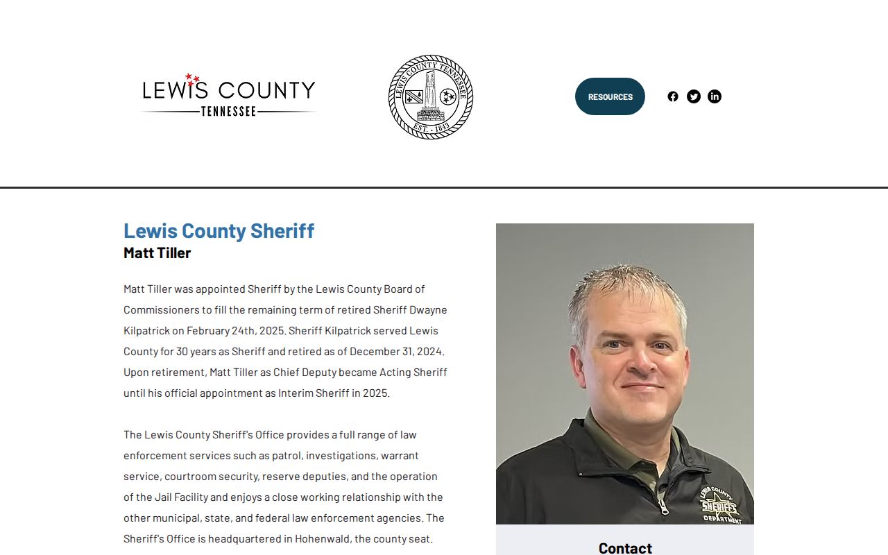 Lewis County Sheriff release record and jail contact page